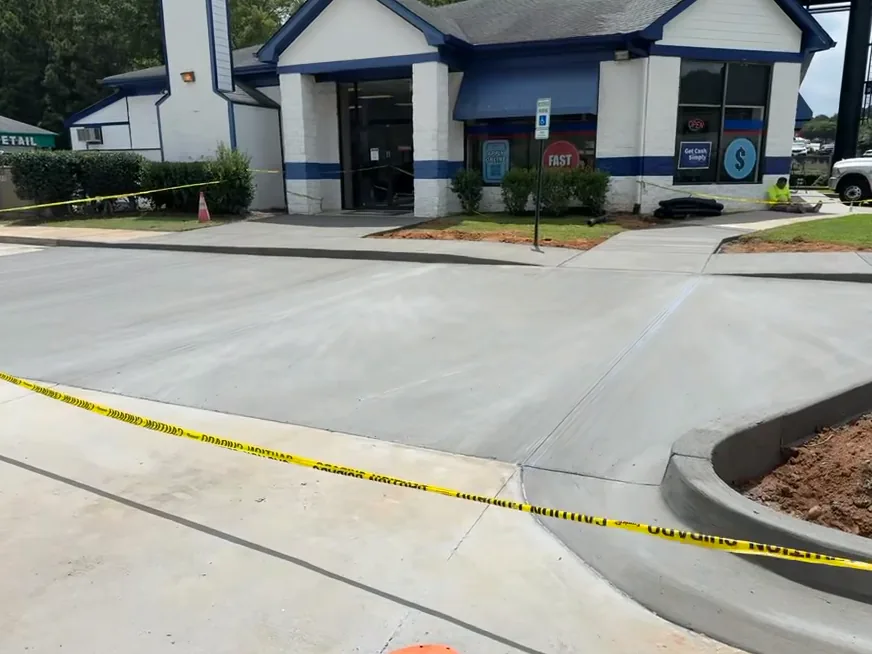 Commercial concrete panel replacement with ADA ramp and curb by Lucky's Concrete